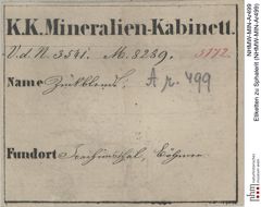 Etiketten zu Sphalerit (NHMW-MIN-Ar499)